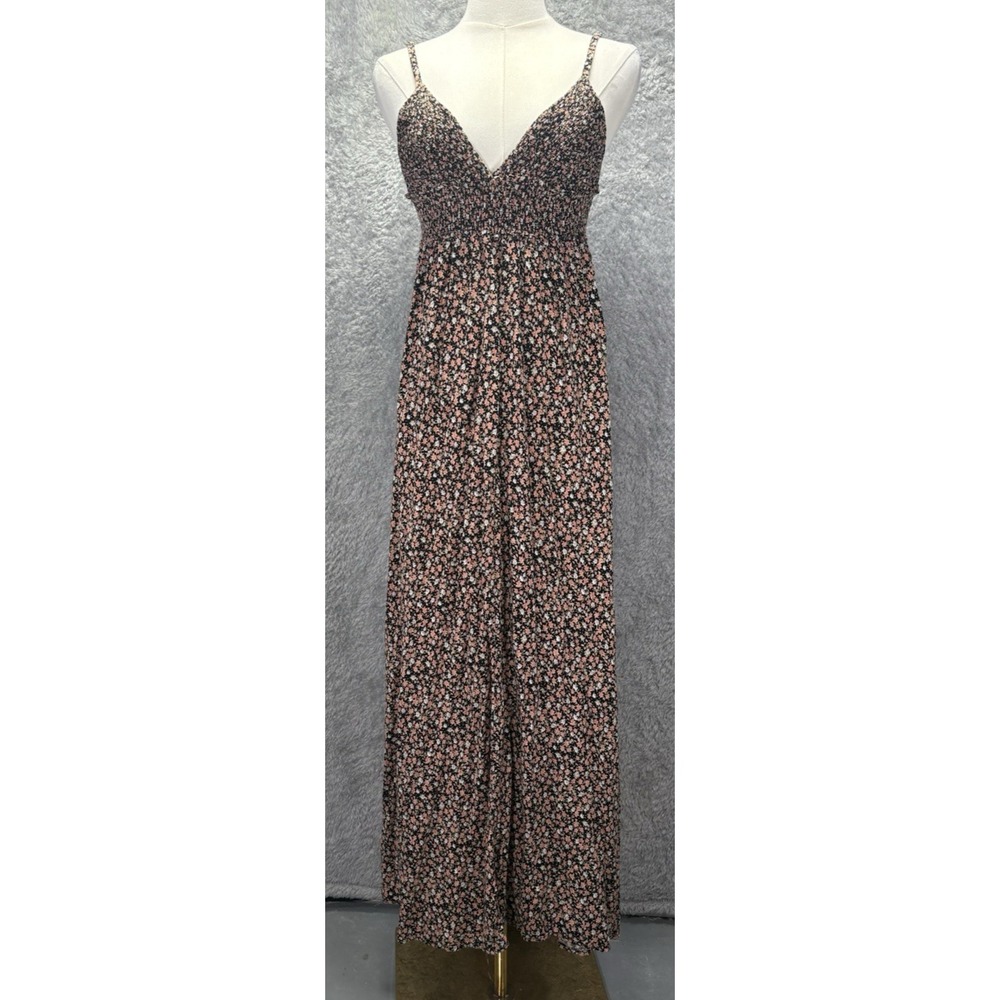 Natural Life Womens S Floral Maxi Dress Black Smocked Boho Cottagecore Peasant - Picture 1 of 9